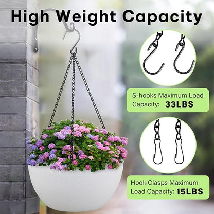 Upgraded 180”Heavy Duty Metal Hanging Chains with Hanging Basket Hooks Set for Planters,Birdcage,Birds Feeder,Grow Lights,Lanterns,Billboards,Wind Chime and Ornaments,Chain Hooks DIY,Black