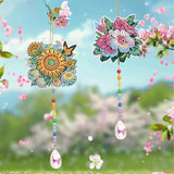 MVVMTOP 2pcs Diamond Art Painting Wind Chime with Crystal Pendant, DIY Flowers Double-Sided Design Special Shape Acrylic Crystal Diamond Ornament, Home Window Garden Hanging Pendant Decoration