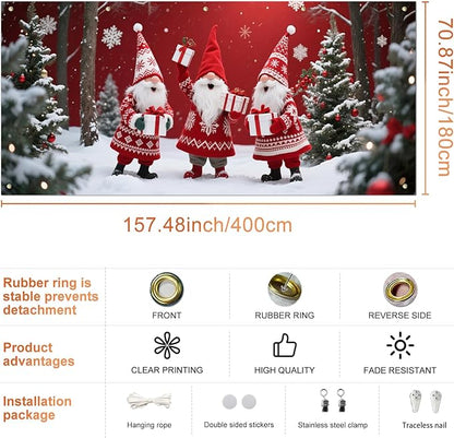 IVN Christmas Garage Door Cover Decoration 13x6ft Three Santas Gnome Red Gift Tree Snowy Trees Merry Christmas Garage Door Banner Home Door Front Yard Decor for Xmas Eve Holiday Outdoor