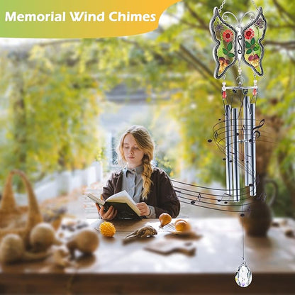 KY&BOSAM Big Butterfly Wind Chime with Crystal Sympathy Wind Spinner Memorial Wind Chime for Loss of Loved One Bereavement Sympathy Memorial Gift for Loss of Mother Father Home Garden Decor
