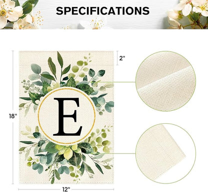 AVOIN colorlife Monogram Letter E Floral Garden Flag 12x18 Inch Double Sided Outside, Family Last Name Initial Yard Outdoor Decoration