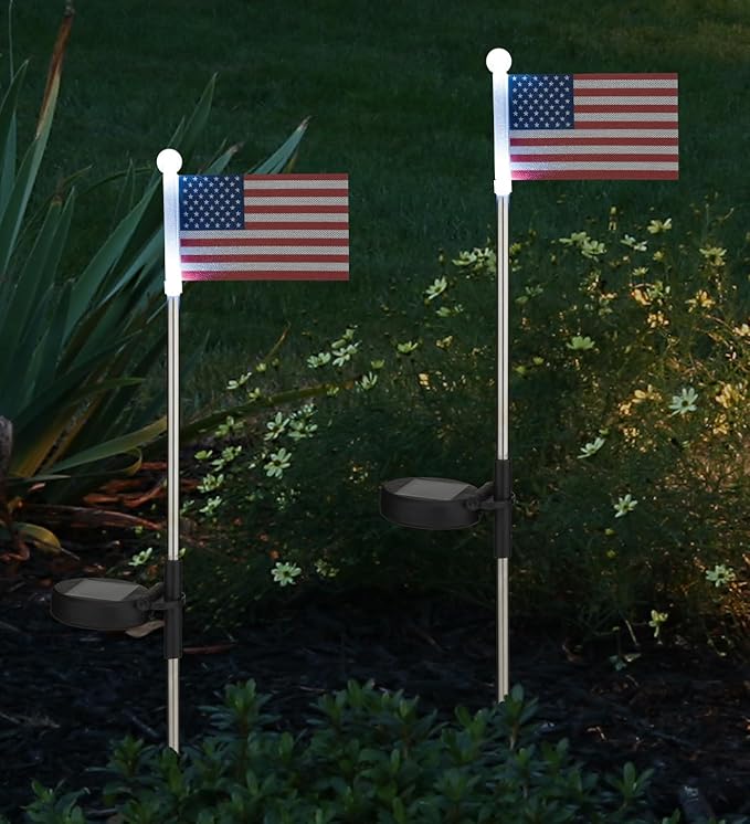 Regal Art & Gift Americana Flag Solar Stake Set of 2 – Decorative Patriotic LED Garden Lights, Weather-Resistant Metal and Acrylic Outdoor Landscape Path Decor for Yard and Patio – Flag