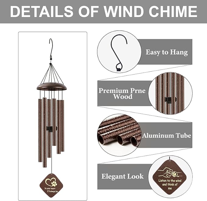 Dog Memorial Gifts, Pet Memorial Wind Chimes for Dogs, Loss of Dog Passing Away Remembrance Bereavement Sympathy Gift, Cat Memorial 32"