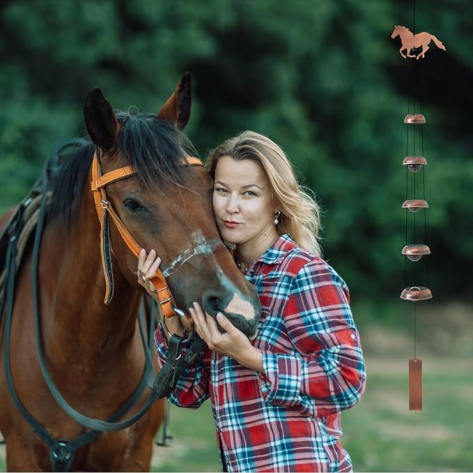 Geelin Horse Wind Chimes for Outside Memorial Gift for Women Men, 36" Copper Metal Wind Chime for Garden Front Yard Patio Decor, Memorial Housewarming Birthday Festival Gifts for Horse Lovers