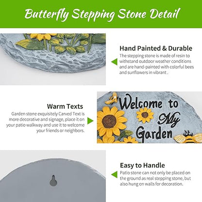 Sunflower Bees Stepping Stone for Garden, Decorative Garden Stone for Yard, Patio, Garden or Walkway - Outdoor or Indoor Home Decoration(Animals)