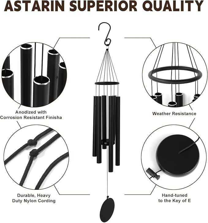 Outdoor Wind Chimes 32" Black Aluminum Wind Chimes for Garden, Patio Decor - Deep Tones Create Zen Atmosphere, Soothing Relaxation Gift for Mom, Dad, Women, Men, Unisex