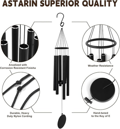 Outdoor Wind Chimes 32" Black Aluminum Wind Chimes for Garden, Patio Decor - Deep Tones Create Zen Atmosphere, Soothing Relaxation Gift for Mom, Dad, Women, Men, Unisex