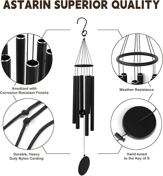 Outdoor Wind Chimes 32" Black Aluminum Wind Chimes for Garden, Patio Decor - Deep Tones Create Zen Atmosphere, Soothing Relaxation Gift for Mom, Dad, Women, Men, Unisex