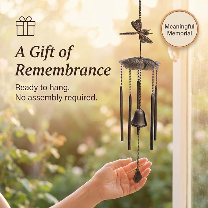 Anderson's Dragonfly Wind Chimes, Antique Metal Outdoor Decor for Garden, Patio, Porch, or Memorial Gift, 30" Soothing Sound, Faux Patina Finish, No Assembly, Great for Relaxation & Meditation