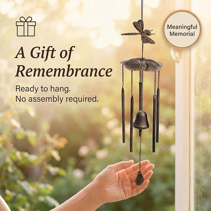 Anderson's Dragonfly Wind Chimes, Antique Metal Outdoor Decor for Garden, Patio, Porch, or Memorial Gift, 30" Soothing Sound, Faux Patina Finish, No Assembly, Great for Relaxation & Meditation