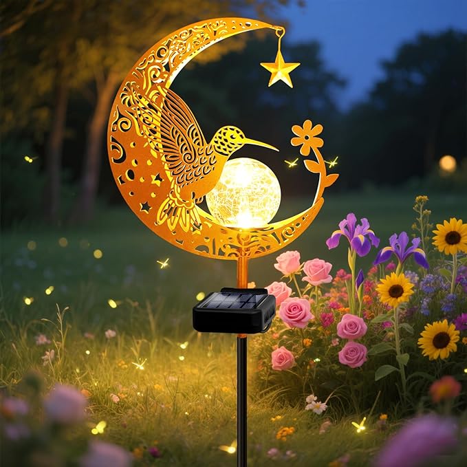 ZNYCYE Solar Lights Outdoor Decorative Moon Hummingbird Solar Stake Lights Mothers Day Gifts for Mom Women Grandma,Hummingbird Garden Decor Waterproof for Walkway, Yard, Lawn, Patio (Warm White)