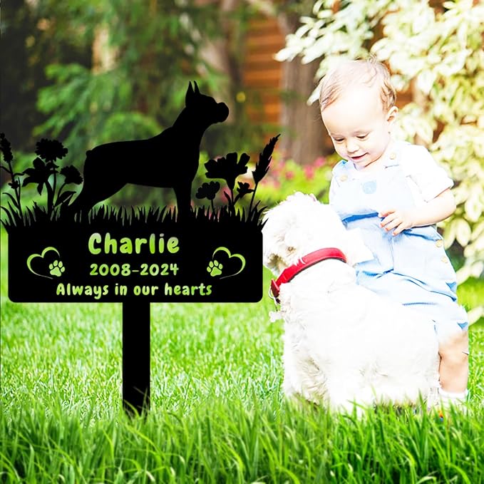 Personalized Boxer Dog Memorial Grave Marker,Custom Flora Dog Memorial Garden Stake,Dog Memorial Plaque Burial Stake Engraved Sign,Dog Sympathy Grave Stake,Dog Memorial Statue Headstone