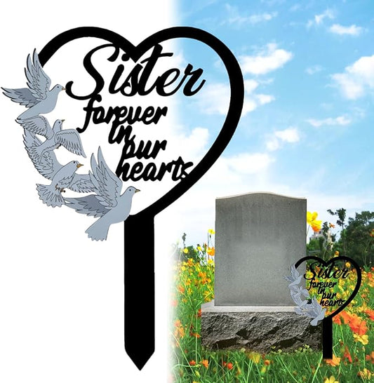 11 inch Metal Sister Memorial Stake Grave Decorations for Cemetery Gravesite Sympathy Markers Waterproof Memorial Gifts for Loss of Sister Tombstones Plaque Outdoors Lawn Yard Decor