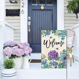 Baccessor Spring Hydrangea Garden Flag Double Sided 12x18 Inch, Summer Purple Blue Flower Floral Welcome Small Yard Flag Burlap Vertical Seasonal Farmhouse Yard Outdoor Decoration