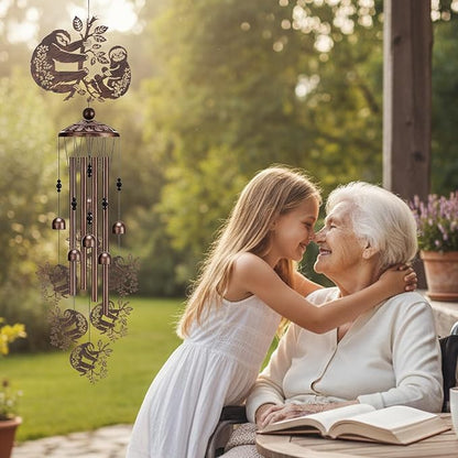 Wind Chimes for Outside - Sloth Gifts for Women Mom Grandma Metal Windchime with Greeting Card Garden Yard Patio Hanging Decor Thanksgiving Christmas New Year Art Decoration Birthday Gift