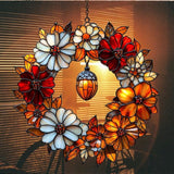 Autumn Floral Wreath Acrylic Suncatcher Stained Glass Effect Window Car Hanging Christmas Ornament Indoor Outdoor Decor Garden Sun Catcher Panel for Acrylic Suncatcher Lover for Women Mom Grandma