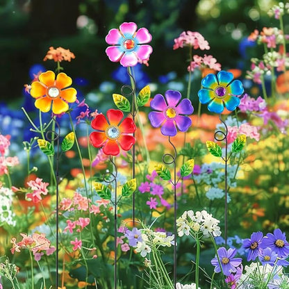Garden Decor for Outside,Multi-Color Metal Flower Yard Art Decorative Stakes 5 pcs Lawn Ornaments Front Yard Spring Outdoor Porch Pathway Decor