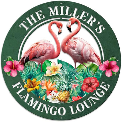 MeMate Flamingo Metal Sign, Outdoor Décor for Backyard, Patio, Pool, Kitchen, Lounge, Personalized Name Outdoor Sign, Pink Metal Sign Housewarming Gift for Family Friend