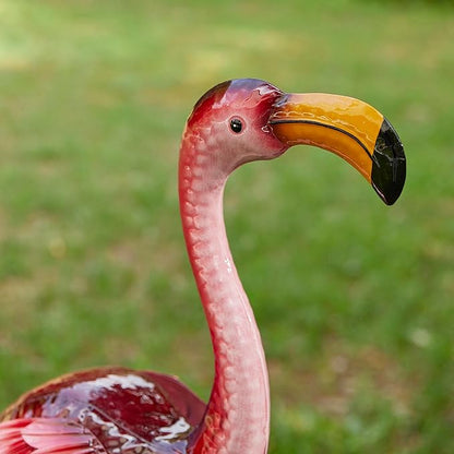 Glitzhome Metal Standing Flamingo Garden Statue with Stakes Outdoor Decorative Sign, 38.5" H