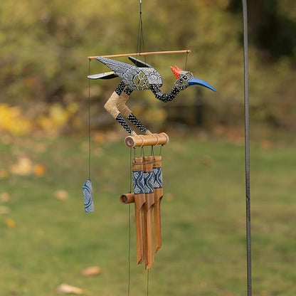 Cohasset Gift & Garden Aurora Bobbing Head Bird Bamboo Wind Chime - Exquisite Handcrafted Outdoor Decor,Gentle Melodic Tones for Zen Garden Eco-Friendly Bamboo&Coconut Wood Animated Movement in Breeze