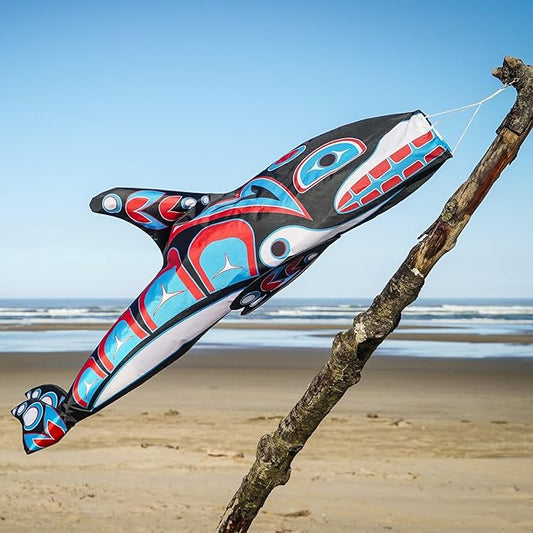 In the Breeze 5242 — Orca Totem 48-inch Fish Windsock — Fully Printed PNW Native-Inspired Garden Décor
