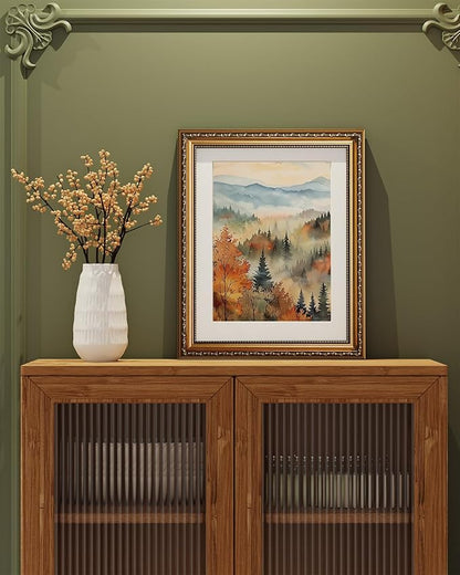 ARPEOTCY Vintage Gold Framed Wall Art, 13x16 inch Classical Fall Forest Autumn landscape Paintings, Canvas Prints Artwork with Antique Frame, Victorian Wall Picture Decor for Gallery Living Room
