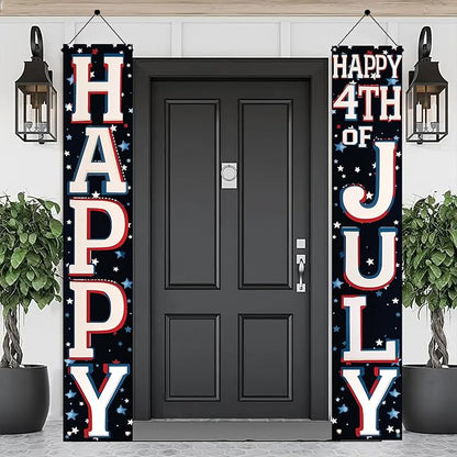 4th of July Porch Banners 71x12 Inch Patriotic Independence Day Decorations Red White Blue Hanging Door Signs American Flag Stars Stripes Outdoor Home Decor Memorial Day Party Supplies