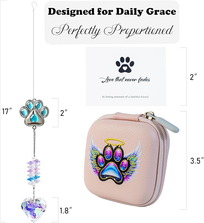 Pet Memorial Suncatcher – Gemstone Paw Crystal, Loss of Dog Sympathy Gift, Pet Bereavement Remembrance for Dogs & Cats
