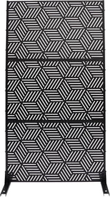 Metal Privacy Screen, 72" H x 36" W Freestanding Privacy Screens, Patio Decorative Metal Fence Panels with Stand, Portable Divider Screens, for Backyard/Patio/Deck (Black-Rhombic, 72''H×36''W)
