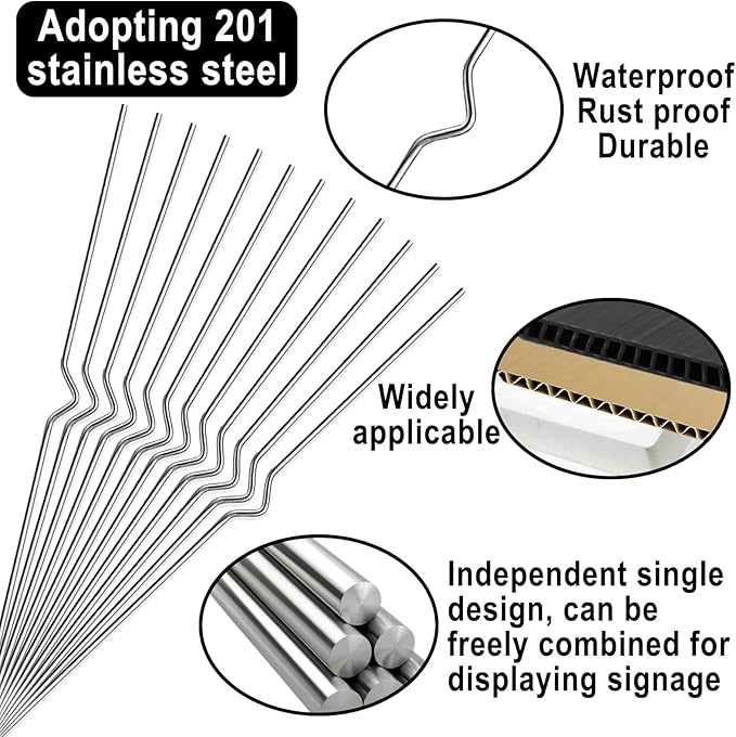 12 Pcs Yard Sign Stakes -13” Metal Wire Stakes- Heavy Duty Stainless Steel Wire Holders for Garden Lawn Yard Signs Alternative to H Frame