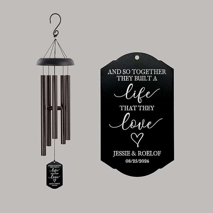 Personalized Wedding Wind Chime, and So Together Wedding Gift, Custom Couple, Newlywed or Anniversary Wind Chime (Black)
