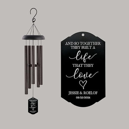 Personalized Wedding Wind Chime, and So Together Wedding Gift, Custom Couple, Newlywed or Anniversary Wind Chime (Black)