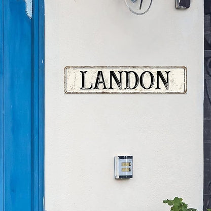 Madcolitote Rustic Landon Wood Signs Landon Street Signs Customized Vintage Wood Plaque Farmhouse Wall Art Wall Decor for Home Bars Clubs Cafes Man Cave Party 4x18in