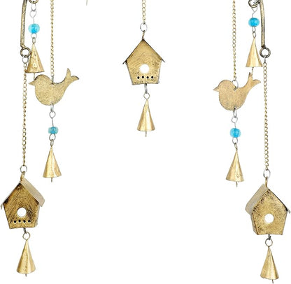 Metal Wind Chime for Home Garden Balcony Bird Bell Wind Chime Wall Door Hanging Item Feng Shui Vastu Bell Hanging Positive Vibe Antique Modern Decoration New year Gifts (Size:-26"X12")