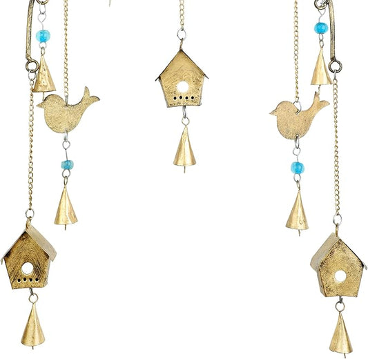 Metal Wind Chime for Home Garden Balcony Bird Bell Wind Chime Wall Door Hanging Item Feng Shui Vastu Bell Hanging Positive Vibe Antique Modern Decoration New year Gifts (Size:-26"X12")