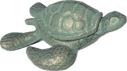 Top Brass Sea Turtle Key Hider Figurine - Cast Iron Garden Statue with Secret Storage Compartment Jewelry Trinket Box - Indoor/Outdoor Ocean Beach Decor