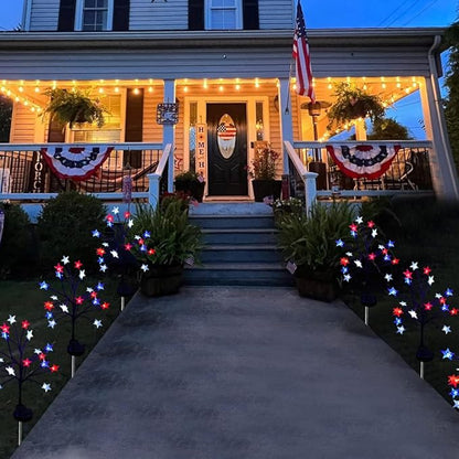 2 Packs Solar 4th of July Decorations Star Stake Lights, Waterproof Outdoor Red White and Blue Star Lights, 20LEDs with 3D Shaped Crystal Star Lights for Yard Garden Pathway Decorations