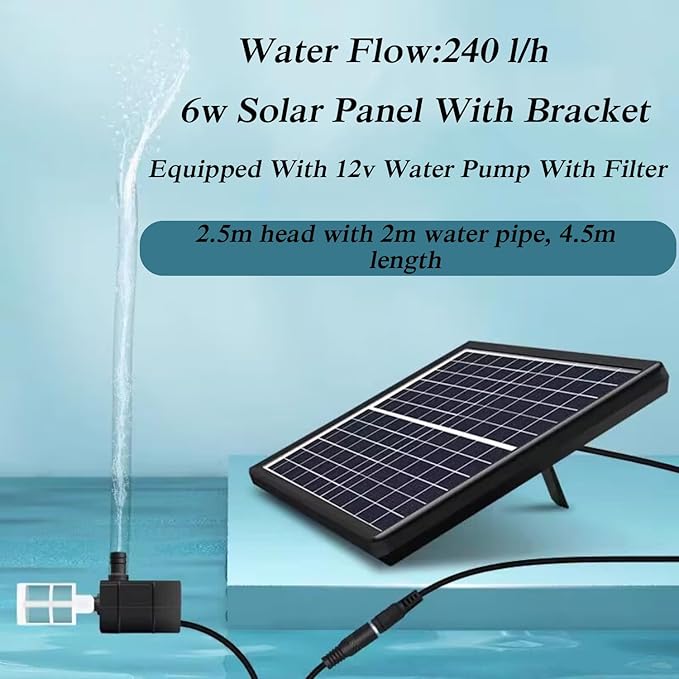 Indoor Outdoor Bamboo Fountain, Bamboo Traditional Japanese Rocking Water Fountain, Zen Garden Decor with Water Pump, 6W Solar Panel, 2M Tube, for Garden Terrace Pond