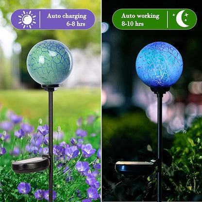 Solar Outdoor Decorative Swirl Solar Garden Stake Glaze Glass LED Garden Globe Lights for Pathway Yard Lawn Decoration Green 1 Pack