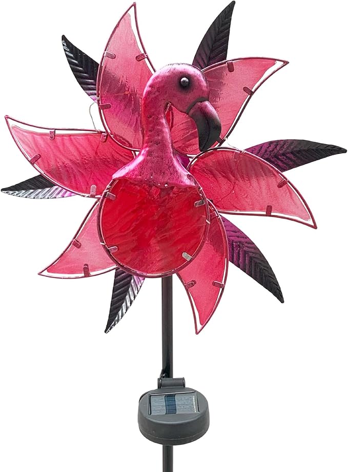 Flamingo Solar Wind Spinner Garden Decor, Lighted Garden Spinning Art Decors, Landscape Path Lights Wind Sculptures Decorations, Pathway Metal Stakes Lighting Kinetic Wind Catcher for Outside