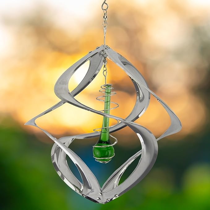 Red Carpet Studios The Original Helix Cosmix Wind Spinner Indoor/Outdoor 3-Dimensonal Garden Décor, 11-Inch, Chrome - Teardrop