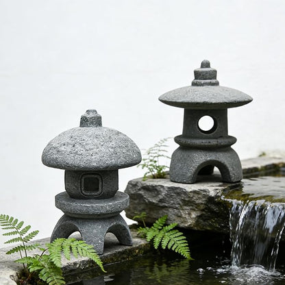 Miniature Pagoda Figurines Japanese Style Zen Garden Decor Set 2Pcs Waterproof Stone Lanterns for Bonsai Outdoor Garden Landscaping