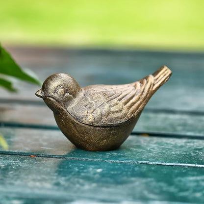 Bird Key Hiders Outside, Cast Iron Outdoor Hidden Keys Holder, Hide a Key Bird Statue, Antique Gold Keys Hider for Indoor Garden Yard Patio Decor
