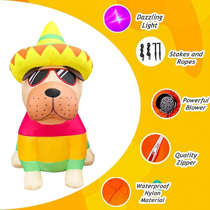 5 FT Cinco De Mayo Inflatables Outdoor Decorations, Bulldog with Taco Sombreros Glasses May 5 Blow up Inflatable Shar Pei Dog for Holiday Party Décor