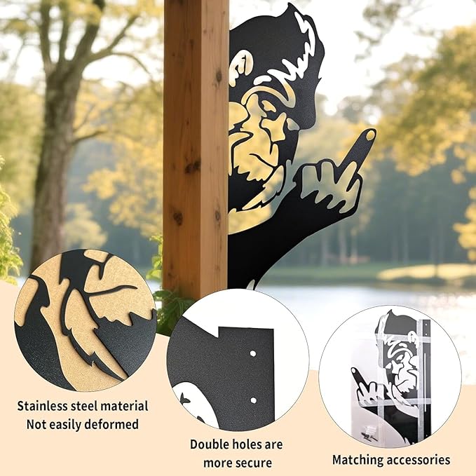 Flipping Off Bigfoot Peeking Animal Metal Sign Funny Middle Finger Yard Art Decor for Tree, Fence, or Corner Outdoor Farmhouse Garden Ornament for Home or Cabin Decoration (J, 15IN)