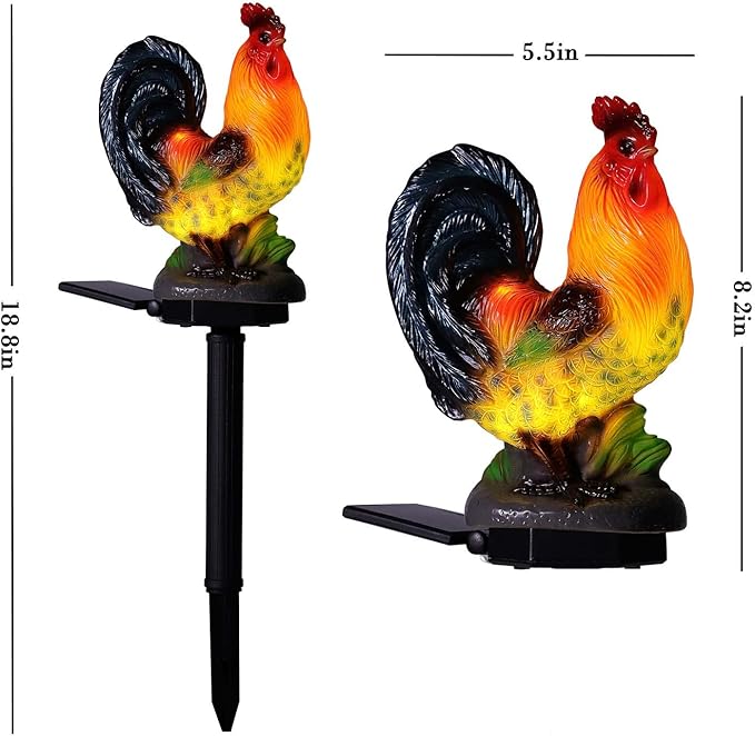 ZFNN Solar Rooster Lights Outdoor Decorative,Solar Chicken Decor Garden Stakes Lights,Waterproof Chicken Statue with Led Lights Yard Art for Pathway Lawn Patio Courtyard Backyard(Warm White)