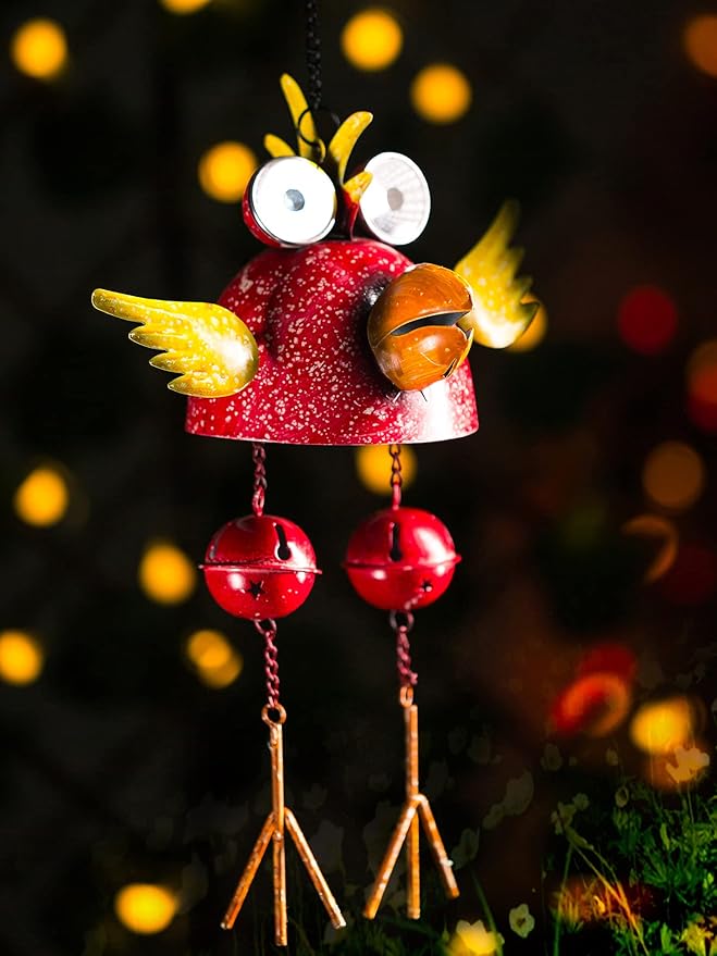 Rooster Solar Wind Chimes for Outside,Funny Chicken Decor for Outdoor Patio Porch or Backyard, Rooster Decor Christams Gift for Women, Mom, Grandma, Unisex (Red)
