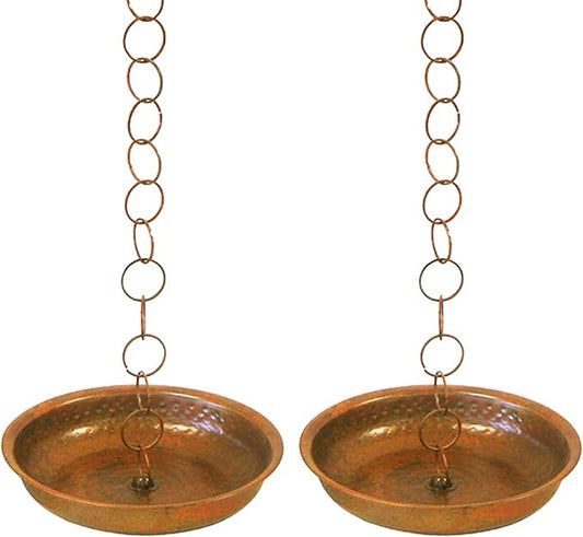 Ancient Graffiti Rain Chain Receptacles, Flamed Copper Color, Pack of 2 – Metal Rainwater Collection Basins for Rain Chains & Downspouts