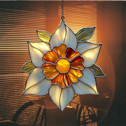 Narcissus Acrylic Suncatcher Stained Glass Effect Window Car Hanging Christmas Ornament Indoor Outdoor Decor Garden Sun Catcher Panel for Floral Lover for Women Mom Grandma
