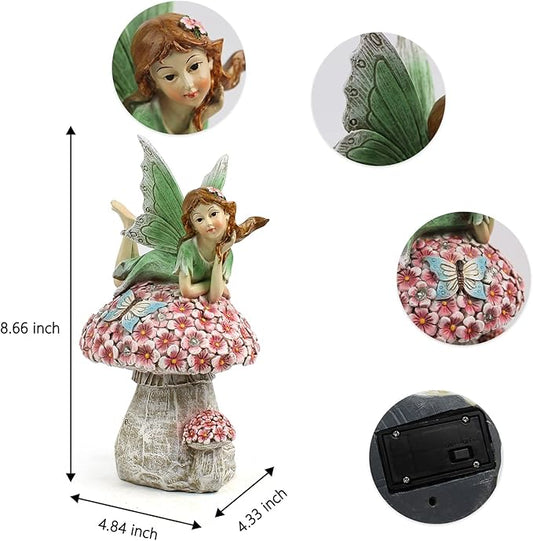 Suyorpe Fairies for Fairy Garden - Fairy Outdoor Statue Solar Powered Resin Ornaments,Patio Lawn Yard Porch,Fairy Figurines for Home Garden Gifts,8.66 inches Tall